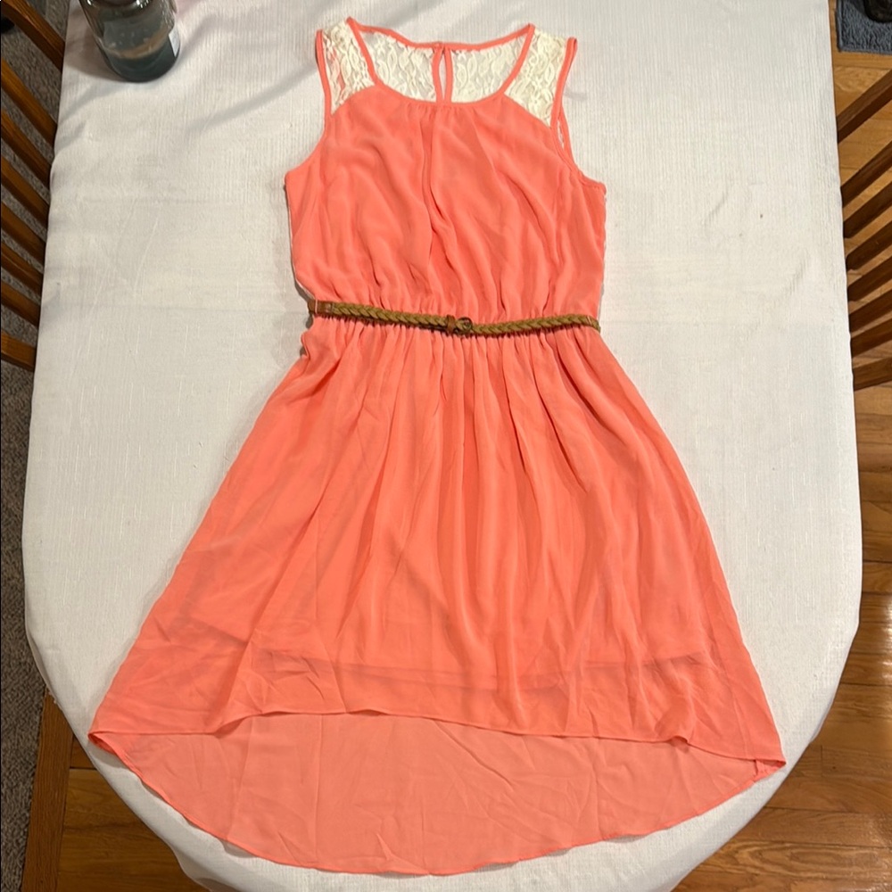 Coral Sleeveless Dress with Lace Detail